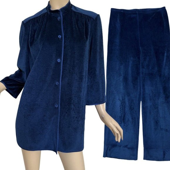 Vintage De Weese Two Piece Pants Set Pajama Button Front Shirt Size Large - Picture 1 of 10